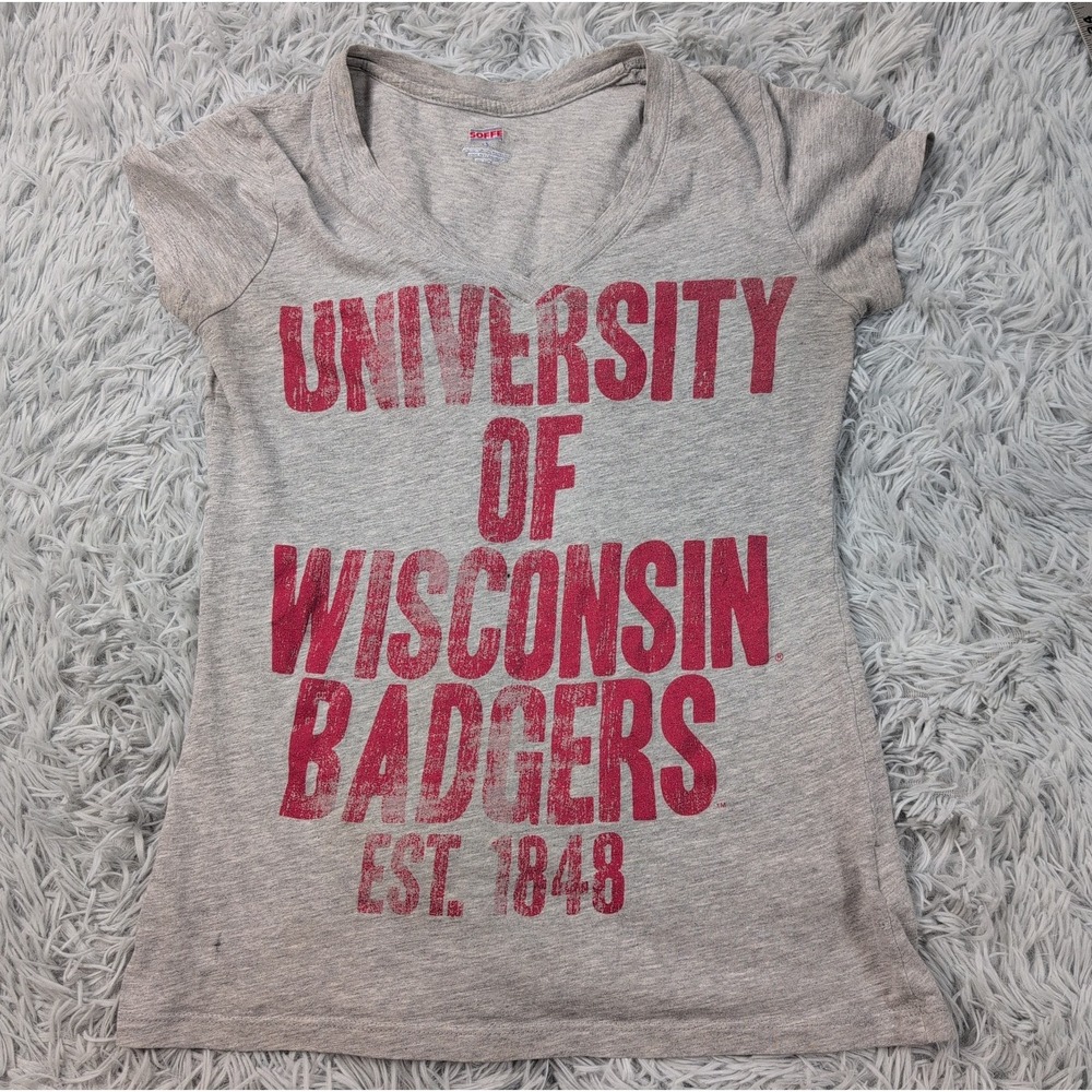 Wisconsin Badgers Shirt Womens S Gray College University V Neck Athletic